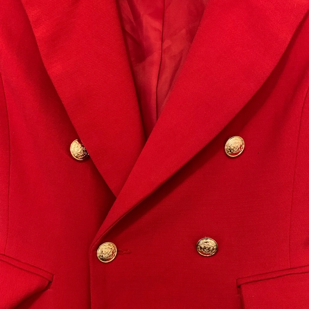Long Red Gold Button Blazer - Picture 3 of 15